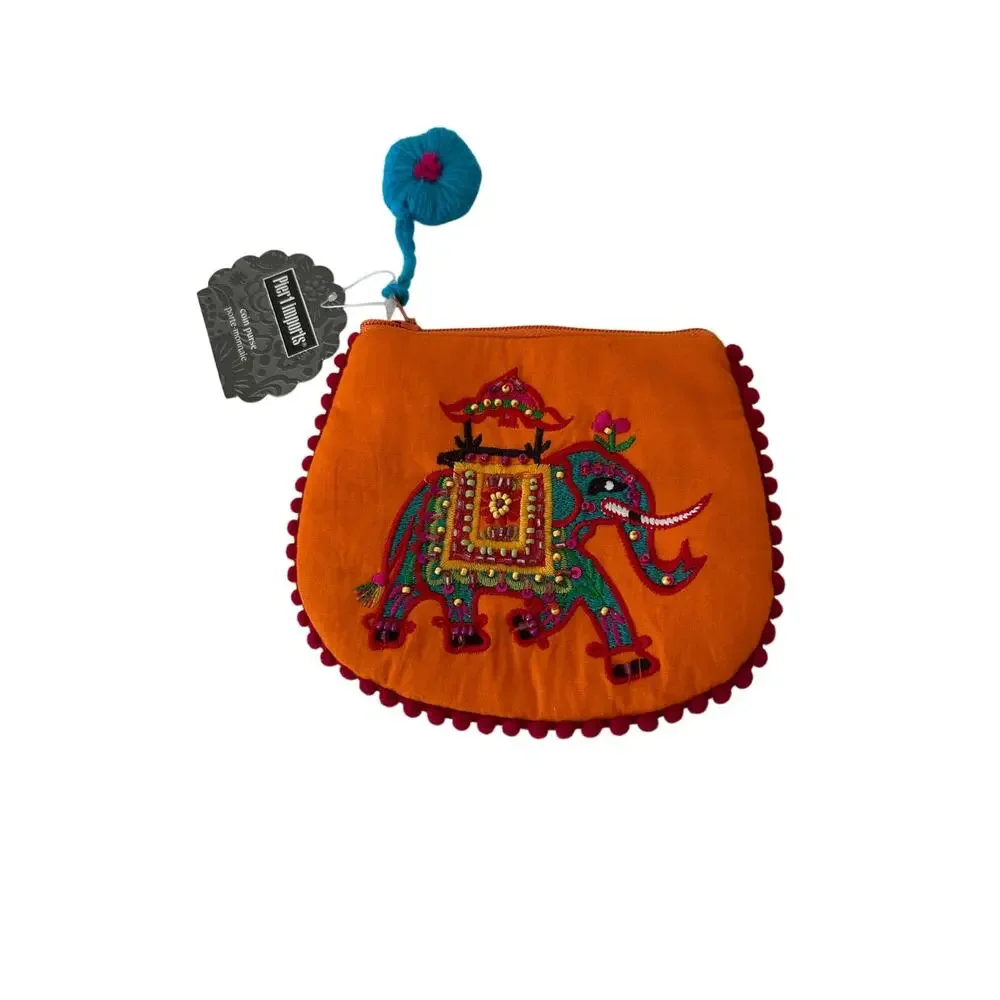 NWT Pier 1 Orange Elephant Beaded Coin Purse
